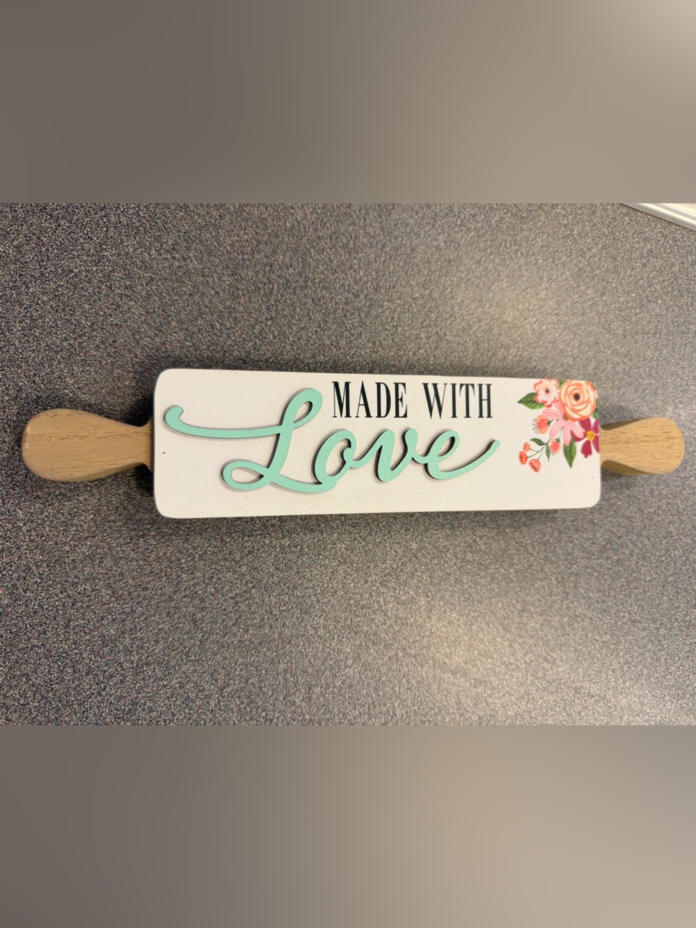 Made With Love Decorative Rolling Pin Wall Art - Mint Script
